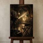 Antique Brass Film Studio Classic Cinema Wall Art Canvas Print displayed on a studio easel
