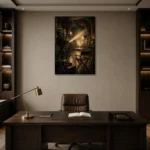 Antique Brass Film Studio Classic Cinema Wall Art Canvas Print displayed in a contemporary gallery-inspired room