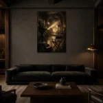 Antique Brass Film Studio Classic Cinema Wall Art Canvas Print shown in a warm modern interior