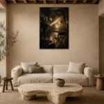 Antique Brass Film Studio Classic Cinema Wall Art Canvas Print presented in a sophisticated home setting
