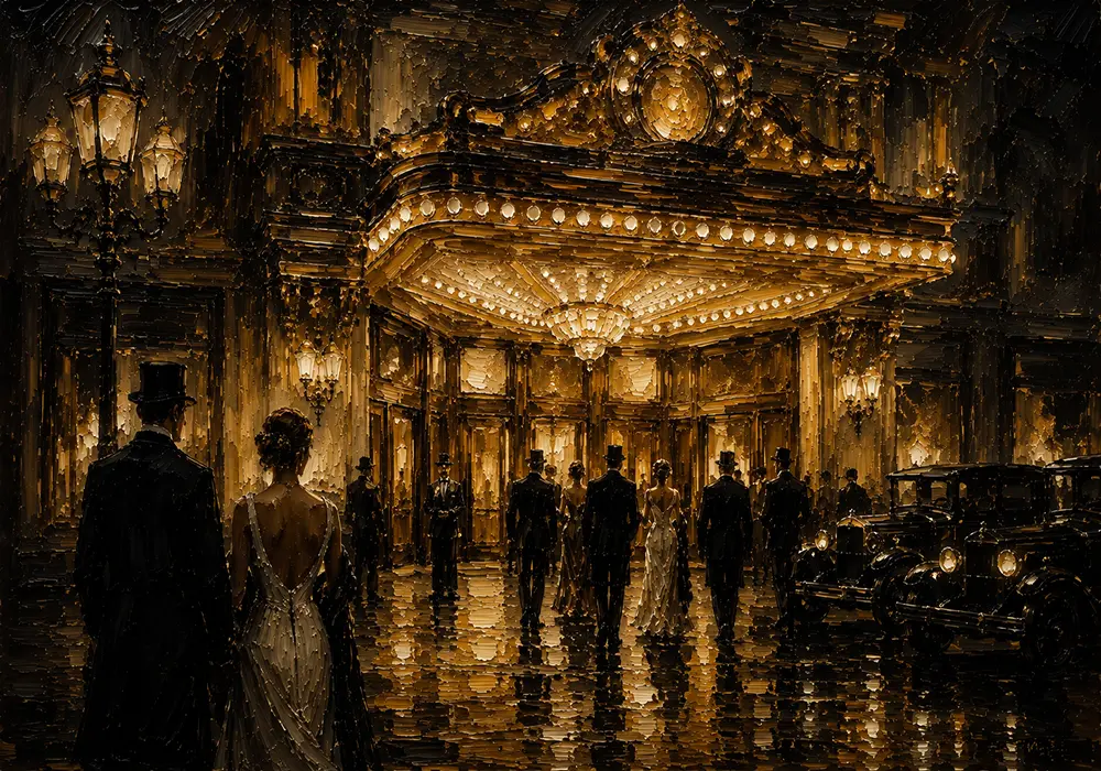 Amber Marquee Movie Palace Classic Cinema Wall Art Canvas Print