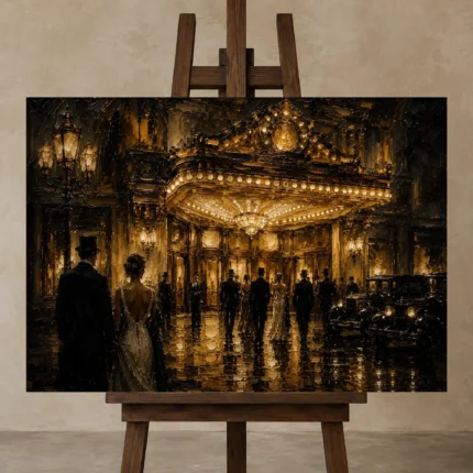 Amber Marquee Movie Palace Classic Cinema Wall Art Canvas Print shown in Studio Easel