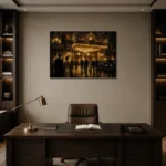 Amber Marquee Movie Palace Classic Cinema Wall Art Canvas Print displayed in a contemporary gallery-inspired room