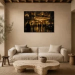 Amber Marquee Movie Palace Classic Cinema Wall Art Canvas Print presented in a sophisticated home setting