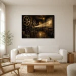 Bronze Projection Room Classic Cinema Wall Art Canvas Print styled in a refined neutral interior