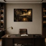 Bronze Projection Room Classic Cinema Wall Art Canvas Print displayed in a contemporary gallery-inspired room