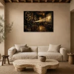 Bronze Projection Room Classic Cinema Wall Art Canvas Print presented in a sophisticated home setting
