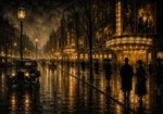 Rainlit Cinema Boulevard Classic Cinema Wall Art Canvas Print
