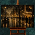 Rainlit Cinema Boulevard Classic Cinema Wall Art Canvas Print - Image 2