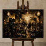 Antique Brass Film Studio Classic Cinema Wall Art Canvas Print displayed on a studio easel