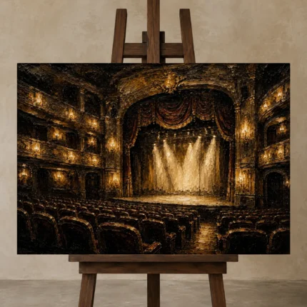 Golden Ochre Historic Theater Classic Cinema Wall Art Canvas Print shown in Studio Easel