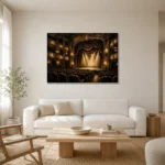 Golden Ochre Historic Theater Classic Cinema Wall Art Canvas Print styled in a refined neutral interior