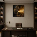 Antique Brass Projector Classic Cinema Wall Art Canvas Print displayed in a contemporary gallery-inspired room
