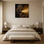 Antique Brass Projector Classic Cinema Wall Art Canvas Print showcased in an elegant minimalist interior