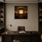 Muted Gold Historic Theater Classic Cinema Wall Art Canvas Print displayed in a contemporary gallery-inspired room
