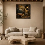 Bronze Cinema Still Life Classic Cinema Wall Art Canvas Print presented in a sophisticated home setting