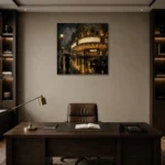 Rainlit Noir Cinema Classic Cinema Wall Art Canvas Print displayed in a contemporary gallery-inspired room