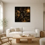 Weathered Bronze Film Archive Classic Cinema Wall Art Canvas Print styled in a refined neutral interior