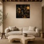 Weathered Bronze Film Archive Classic Cinema Wall Art Canvas Print presented in a sophisticated home setting