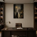 Golden Rain Noir Movie Wall Art Canvas Print displayed in a contemporary gallery-inspired room