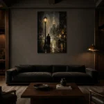 Golden Rain Noir Movie Wall Art Canvas Print shown in a warm modern interior