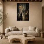 Golden Rain Noir Movie Wall Art Canvas Print presented in a sophisticated home setting