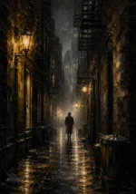 Rainlit Golden Alley Noir Movie Wall Art Canvas Print
