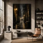 Rainlit Golden Alley Noir Movie Wall Art Canvas Print - Image 3
