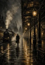 Golden Railway Platform Noir Movie Wall Art Canvas Print