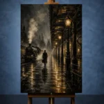 Golden Railway Platform Noir Movie Wall Art Canvas Print - Image 2