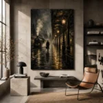 Golden Railway Platform Noir Movie Wall Art Canvas Print - Image 3