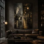 Golden Railway Platform Noir Movie Wall Art Canvas Print - Image 4