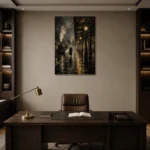Golden Railway Platform Noir Movie Wall Art Canvas Print displayed in a contemporary gallery-inspired room