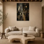 Golden Railway Platform Noir Movie Wall Art Canvas Print presented in a sophisticated home setting