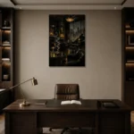 Amber Jazz Lounge Noir Movie Wall Art Canvas Print displayed in a contemporary gallery-inspired room
