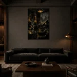 Amber Jazz Lounge Noir Movie Wall Art Canvas Print shown in a warm modern interior
