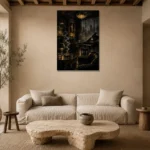 Amber Jazz Lounge Noir Movie Wall Art Canvas Print presented in a sophisticated home setting