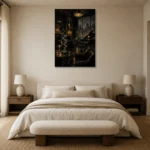 Amber Jazz Lounge Noir Movie Wall Art Canvas Print showcased in an elegant minimalist interior