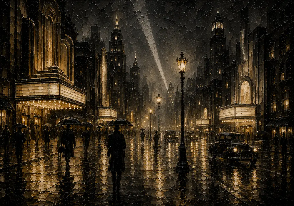Golden Art Deco Boulevard Noir Movie Wall Art Canvas Print