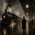 Mistbound Railway Noir Movie Wall Art Canvas Print