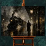Mistbound Railway Noir Movie Wall Art Canvas Print - Image 2
