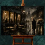 Golden Rainlit Café Noir Movie Wall Art Canvas Print - Image 2