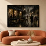 Golden Rainlit Café Noir Movie Wall Art Canvas Print - Image 3