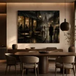 Golden Rainlit Café Noir Movie Wall Art Canvas Print - Image 4