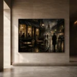 Golden Rainlit Café Noir Movie Wall Art Canvas Print - Image 5