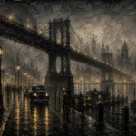 Fogbound Steel Bridge Noir Movie Wall Art Canvas Print