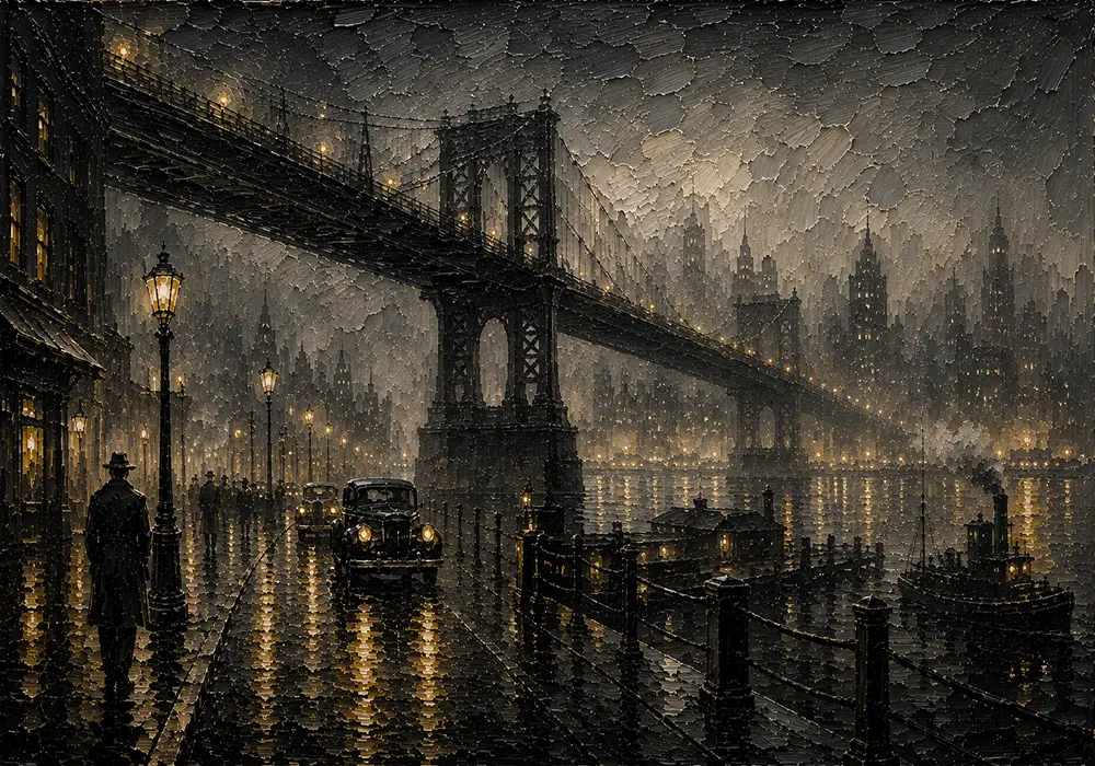 Fogbound Steel Bridge Noir Movie Wall Art Canvas Print