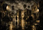 Amber Studio Backlot Noir Movie Wall Art Canvas Print