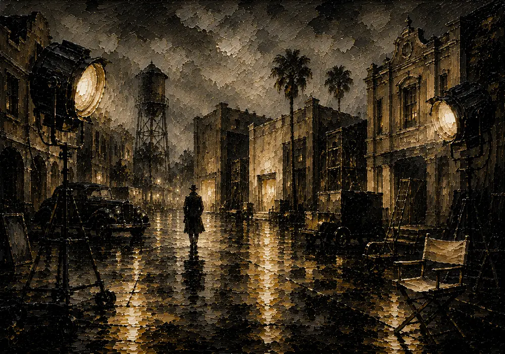 Amber Studio Backlot Noir Movie Wall Art Canvas Print