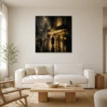 Golden Cinema Marquee Noir Movie Wall Art Canvas Print styled in a refined neutral interior